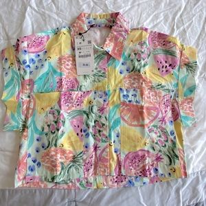 ZARA PRINTED POPLIN SHIRT SIZE XS